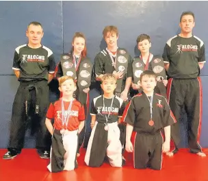  ??  ?? Falcons Martial Arts team were in action at the packed-out WUMA British Championsh­ips