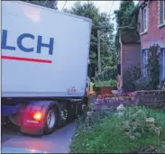  ??  ?? A lorry hit the garden wall of a house in Chart Hill Road, Chart Sutton, on Friday