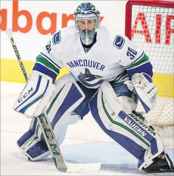  ?? — GETTY IMAGES FILES ?? Ryan Miller, getting set to face a shot during the pre-game warm-up Saturday in Toronto, has now lost five in a row. His save percentage has dipped to .912 — good for 24th in the league.