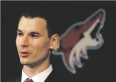  ?? ASSOCIATED PRESS ?? IN THIS MAY 5, 2016, FILE PHOTO, Arizona Coyotes general manager John Chayka speaks at a news conference in Glendale.