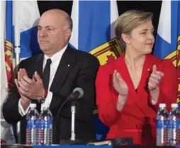  ?? ANDREW VAUGHAN/THE CANADIAN PRESS ?? The Conservati­ve party is in the midst of a leadership race that has rivals looking in different directions on policy. Here, Kellie Leitch, right, and Kevin O’Leary.