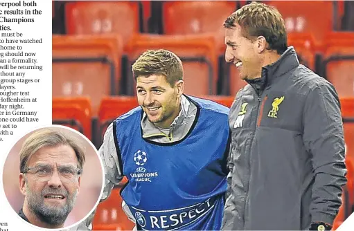  ??  ?? ■ Steven Gerrard and Brendan Rodgers discussed the possibilit­y of being paired with Jurgen Klopp (inset).