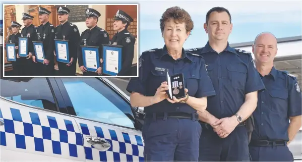  ?? Picture: ALAN BARBER ?? IN THE LINE OF DUTY: Sergeant Karen Allsopp, Leading Senior Constable Jason Kisielis and Acting Sergeant Mark Thomas.