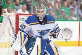  ?? JEROME MIRON/USA TODAY SPORTS ?? Rookie goaltender Jordan Binnington is 36-12-1 as the starter for the Blues in the regular season and playoffs.