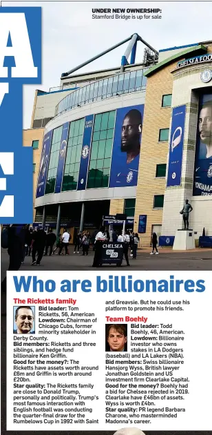  ?? ?? UNDER NEW OWNERSHIP: Stamford Bridge is up for sale