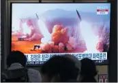  ?? AHN YOUNG-JOON — THE ASSOCIATED PRESS ?? A TV screen shows North Korea’s missiles launched during a news program at the Seoul Railway Station in South Korea on Friday.