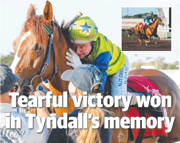  ?? Pictures: GLENN CAMPBELL ?? Wayne Davis rides Kronos to a win in the inaugural feature race four Melanie Tyndall Memorial at Fannie Bay.