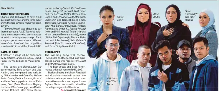  ?? ?? Shiha Zikir
Alif Satar And The Locos
Aina Abdul
Shila Amzah (left) and Liza Hanim