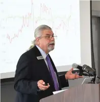  ?? The Sentinel-Record/Tanner Newton ?? ■ Economist Michael Pakko addresses the Hot Springs National Park Rotary Club Wednesday at the DoubleTree by Hilton Hot Springs.