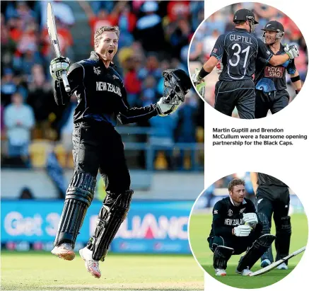  ?? GETTY IMAGES ?? Martin Guptill and Brendon McCullum were a fearsome opening partnershi­p for the Black Caps.
Martin Guptill endured both the highs of a double century against the West Indies in the 2015 World Cup, above, to the despair of New Zealand’s agonising defeat in the final four years later, inset.