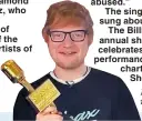  ??  ?? Ed Sheeran was the night’s big winner