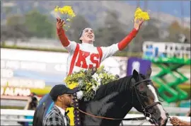  ?? Gregory Bull Associated Press ?? JOCKEY IRAD ORTIZ JR. won the Breeders’ Cup Turf at Santa Anita aboard Bricks and Mortar in November. Ortiz won the Eclipse Award for jockeys.