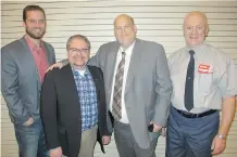  ??  ?? Kinsmen Club of the Stampede City was honoured with the Philanthro­pic Group Award for its phenomenal support of myriad charities. Pictured are Kyle Crawford, left, Steve Havill, Mike Elphicke and club president Tom Maclean.