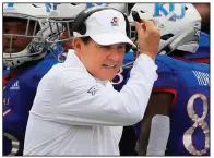  ?? (AP/Orlin Wagner) ?? Kansas Coach Les Miles, who recently tested positive for covid-19, has been cleared to return to coaching duties but will skip today’s game at West Virginia.