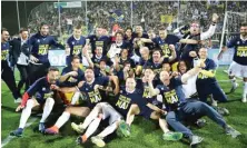  ??  ?? SIMONE ARVEDA/EPA Parma’s players and officials celebrate after victory at Spezia in Stadio Alberto Picco in Italy on May 18, 2018.