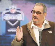  ?? Associated Press ?? In this Feb. 27 file photo, New York Giants general manager Dave Gettleman speaks during a news conference at the NFL football scouting combine in Indianapol­is.