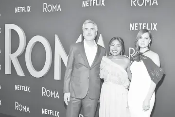  ?? —AFP file photo ?? Alfonso Cuaron, Yalitza Aparicio and Marina de Tavira attend the Netflix ‘Roma’ premiere on Dec 10, 2018 in Hollywood, California.