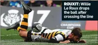  ??  ?? ROUXIT: Willie Le Roux drops the ball after crossing the line