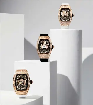  ??  ?? There are 10 variations of the RM 71-01, distinguis­hed by its white or red-gold case and different stone settings