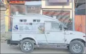  ?? ANI ?? A CRPF convoy standing guard near the encounter site after a militant was killed in Budgam on Saturday.