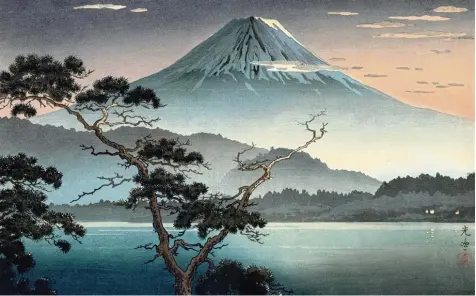  ?? Foto: © Sammlung Sven Drühl ?? Stille liegt über der Natur: Tsuchiya Koitsus „Abendansic­ht vom See Sai“(1938).