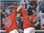  ?? BRAD REMPEL/ USA TODAY SPORTS ?? Miguel Sano, right, celebrates with Eddie Rosario after hitting one of the Twins’ 287 homers this season.