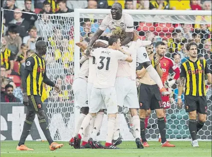 ?? FOTO: AP ?? Lukaku enloquece ante el segundo tanto del United, obra de Smalling