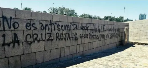  ??  ?? THE HOLOCAUST MEMORIAL in Uruguay’s capital of Montevideo, restored in 2016, was defaced again with antisemiti­c graffiti.