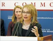  ??  ?? Gabrielle Giffords, a former Arizona congresswo­man who was shot six years ago during a rampage in Tucson, speaks Wednesday in support of New Mexico gun control measures during a news conference at the Roundhouse.