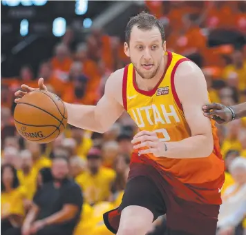  ?? Picture: GETTY IMAGES/AFP ?? Utah’s Joe Ingles drives around the Houston defence in yesterday‘s NBA playoff