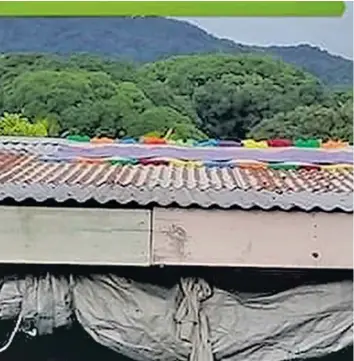  ??  ?? Mats were laid out on rooftops of those missing at sea, on Gau Island. This is a tradition that is practised in Gau, which symbolises the mourning period for those missing at sea.