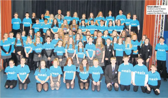  ??  ?? Great effort St Andrew’s and St Bride’s pupils showed their support for Mary’s Meals