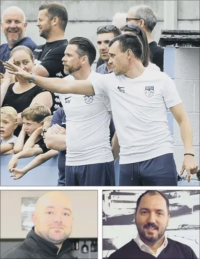  ?? PICTURE: ALLAN McKENZIE ?? UNITED FRONT: The new Ossett club are under manager and former Sunderland midfield player Andy Welsh, top left, and assistant Paul Quinn. Chairman John Chidlaw, above left, and chief executive Phil Smith, above right, are driving the club forward off the pitch.