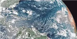  ?? NOAA/NATIONAL WEATHER SERVICE ?? Dust from the Sahara Desert in North Africa, far right, is swept westward into the Atlantic Ocean by trade winds.