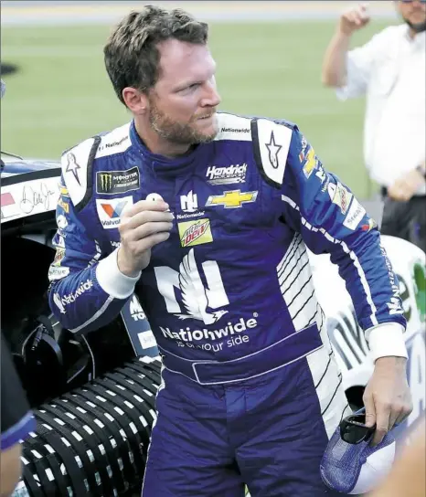  ?? John Raoux/Associated Press ?? Dale Earnhardt Jr. won the pole position for the Coke Zero 400 Saturday night at Daytona Internatio­nal Speedway.