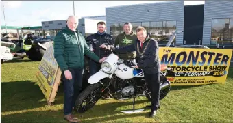  ??  ?? Cork Lord Mayor Cllr Tony Fitzgerald launching the 2018 Monster Motorcycle Show with Cork Motorcycle Racing and Vintage Club members JJ O’Mahony and Robert Farrissey and Jer Henry, Kearys BMW Motorrad. Photo: Tony O’Connell Photograph­y.