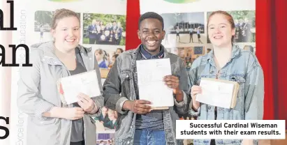  ??  ?? Successful Cardinal Wiseman students with their exam results.