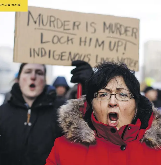  ?? JASON FRANSON / THE CANADIAN PRESS ?? A protester cries Saturday during a rally in Edmonton in response to Gerald Stanley’s acquittal in the shooting death of Colten Boushie.