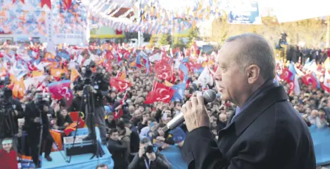  ??  ?? President Recep Tayyip Erdoğan addresses people in western Isparta province, Feb.18, 2019.