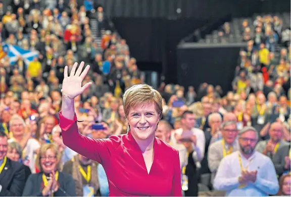  ?? Picture: Getty. ?? First Minister Nicola Sturgeon is applauded following her address to the conference.