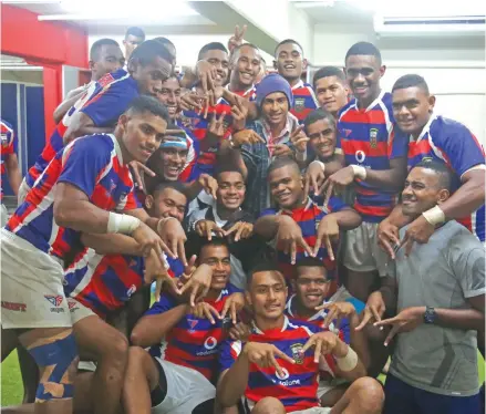  ?? Photo: Simione Haravanua ?? Marist U18 team celebrates after their cup quaterfina­l win against Lelean Memorial School on July 27,2019.