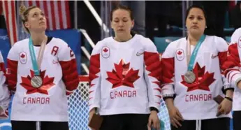  ?? BRUCE BENNETT/GETTY IMAGES ?? Jocelyne Larocque, who didn’t feel comfortabl­e keeping her silver medal around her neck, apologized. But it’s not clear to Edward Keenan that she had anything much to apologize for.