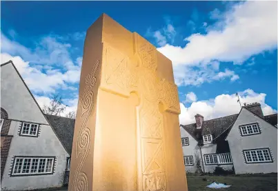  ?? Picture: Steve MacDougal. ?? The Pictish stone in Forteviot, carved by David McGovern of Monikie Rock Art. The stone celebrates the village’s importance as a Pictish centre.