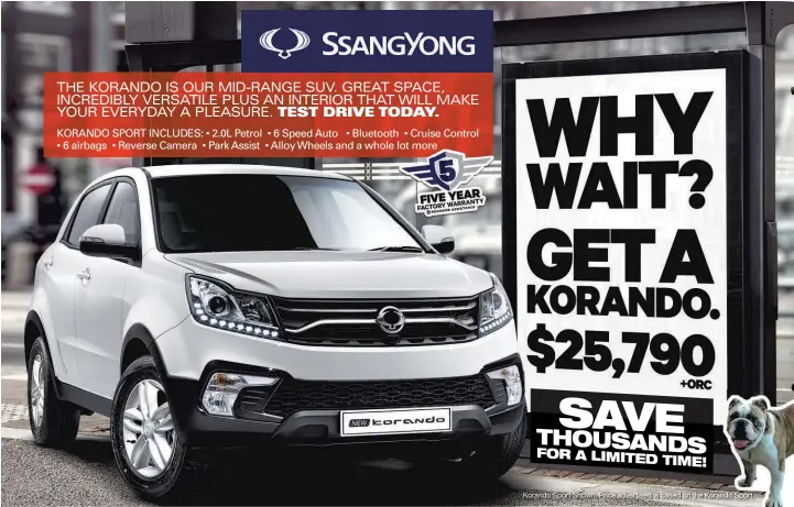  ?? Korando Sport Shown. Price advertised is based on the Korando Sport. ??
