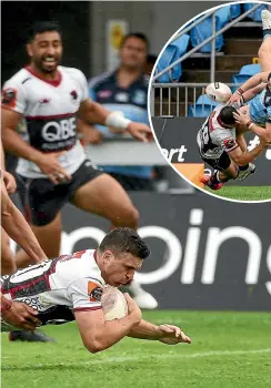  ?? GETTY IMAGES ?? North Harbour first-five Bryn Gatland crossed in the first half but was later sin-binned for this tackle on Northland centre Scott Gregory, who was himself sent off shortly before the end.