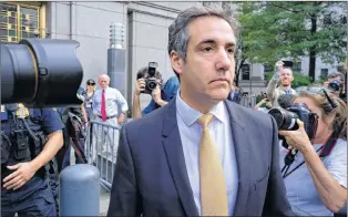  ?? AP PHOTO ?? Michael Cohen, former personal lawyer to President Donald Trump, leaves federal court after reaching a plea agreement in New York Tuesday.