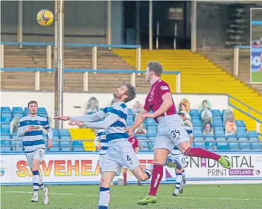  ??  ?? Jack Hamilton, Arbroath’s on-loan signing, heds home the game’s only goal