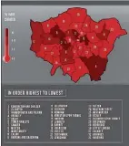  ??  ?? MAP: An infidelity survey has revealed partners in Kensington and Chelsea are more likely to play away than any other borough, with Hammersmit­h and Fulham, wrongly given second in this map, ranked third