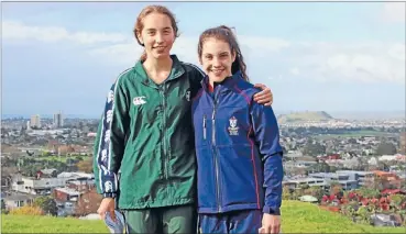  ?? Photo: BEN ROGERS ?? Best mates: Epsom’s Kayla Fairbairn and Stonefield­s’ Alice Tilley are rivals when in school uniform but will be on the same team at the World Junior Orienteeri­ng Championsh­ips.