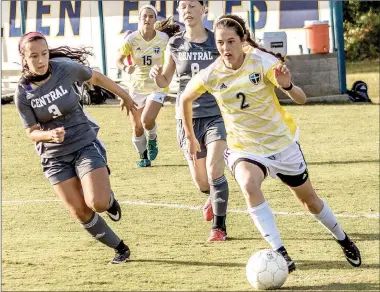  ?? Photo courtesy of JBU Sports Informatio­n ?? John Brown junior Jastin Redman brings the ball up the field in the Golden Eagles’ 8-0 victory over Central Christian (Kan.) on Saturday at Alumni Field. JBU won its 29th consecutiv­e home match.